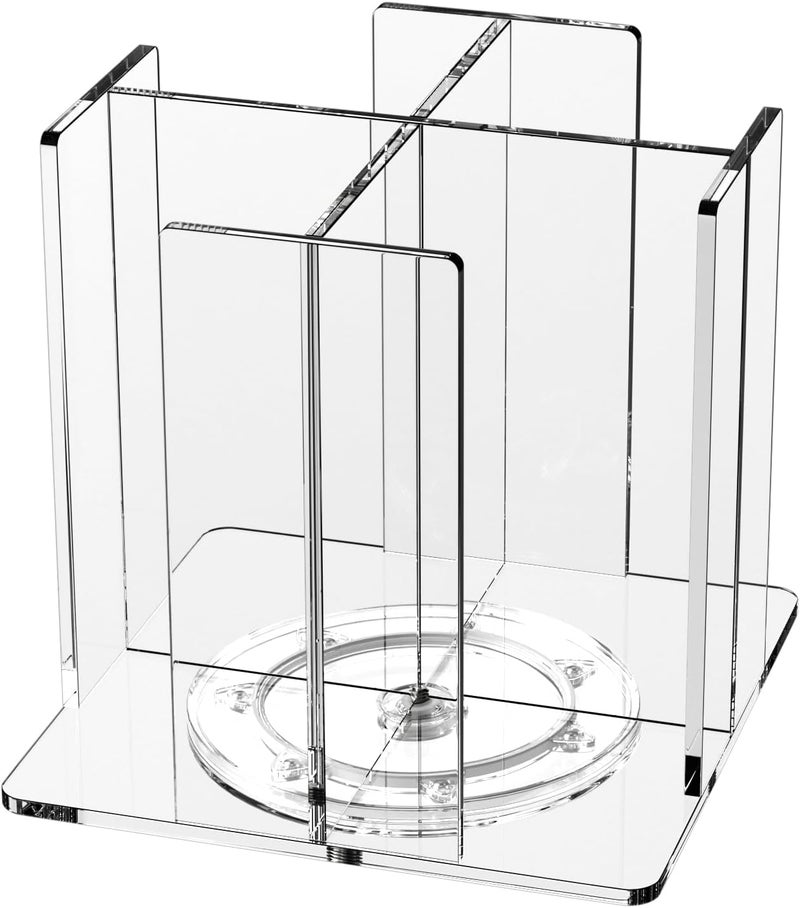 KOTEMON Cup and Lid Holder, 4 Compartment, Square | Rotating Coffee Cup Dispenser Lid Carousel for Restaurant, Buffet, Coffee Station, Bar, Countertop, Clear Acrylic - Image 1